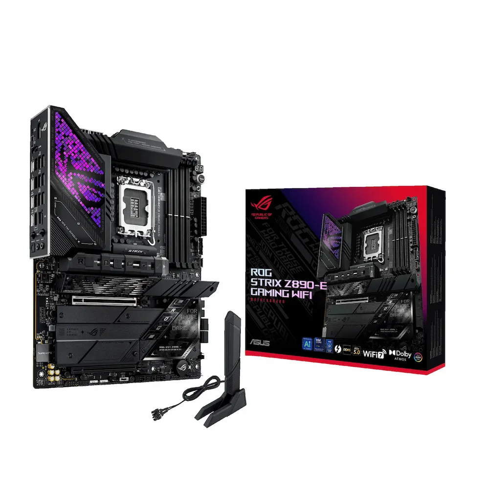 تصویر مادربرد ASUS ROG Strix Z890‑E Gaming WiFi – مادربرد ATX با سوکت LGA 1851، چهار شیار DDR5، ۷ اسلات M.2 و وای‑فای ۷